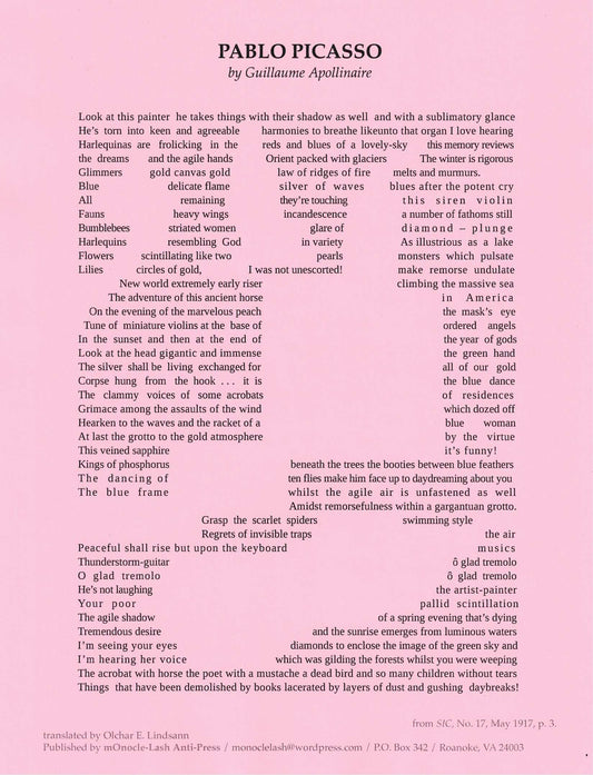 Cubist Visprose Broadsheet – by Guillaume Apollinaire & Pierre Albert-Birot
